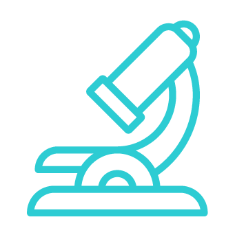 A simple line drawing icon of a microscope.