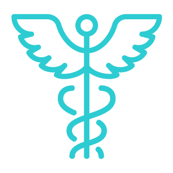 A simple line drawing icon: the medical symbol of a staff entwined with snakes.