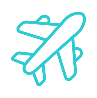 A simple line drawing icon of an airplane, as seen from above the plane looking directly down on it.
